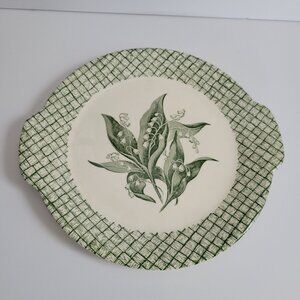 Primrose Lily Of The Valley Green 11" CAKE PLATE Handled PLATTER